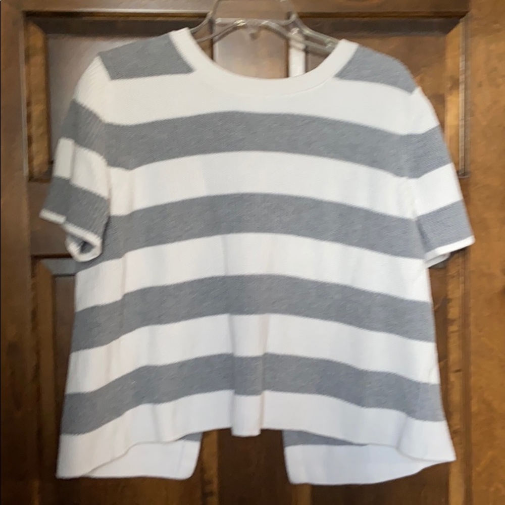 Short sleeve striped sweater with open back